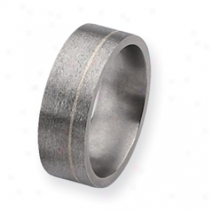 Titanium And Sterling Inlays Satin 8mm Band Ring - Size 9.5