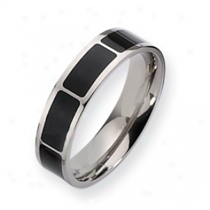 Titanium Black Enamel Flat 6mm Polished Band Ring - Size 9