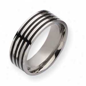 Titanium Black Enamel Flat 8mm Polishrd Band Ring - Size 9.5