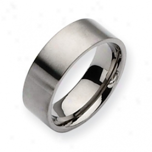 Titanium Brushed Flat 8mm Wedding Band Ring - Size 5.5