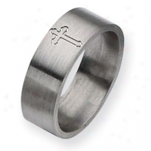 Titanium Flat Cross 8mm Saitn Band Ring - Size 10.5