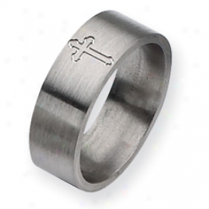 Titanium Flat Cross 8mm Satin Band Ring - Size 8.5