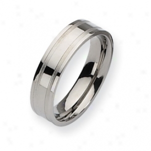 Titanium Grooved 6mm Beushed And Polished Band Ring - Size 6