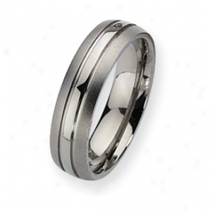 Titanium Grooved 6mm Brushed And Polished Bandage Ring - Size 8