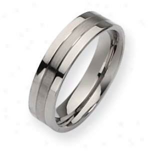 Titamium Grooved 6mm Brusned Polished Band Ring - Size 11.5