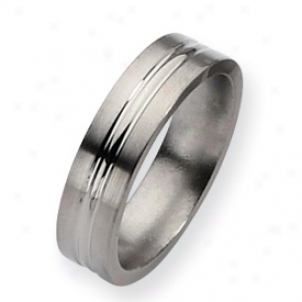 Titanium Grooved 6mm Brushed Poliwhed Band Ring - Size 12