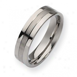 Titanium Grooved 6mm Brushed Polished Band Ring - Bigness 13