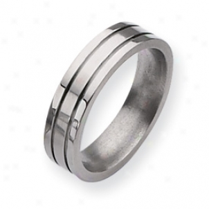 Titanium Grooved 6mm Brushed Polished Band Ring - Size 7.75