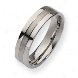 Titanium Grooved 6mm Brushed Polished Cord Ring - Size 9.5