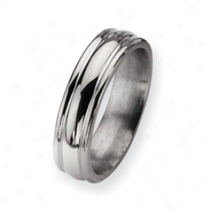 Titanium Grooved 6mm Polished Bane Ring - Size 7.5