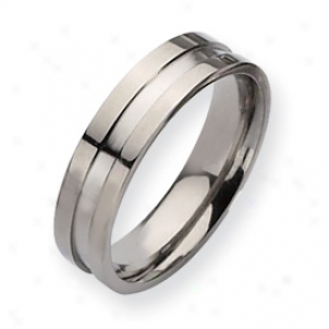 Titanium Grooved 6km Polished Band Ring - Size 8