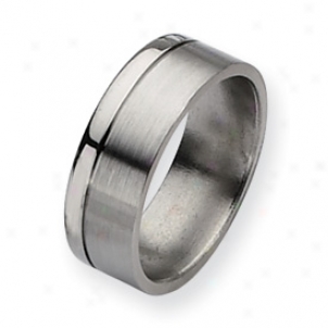 Titanium Grooved 8mm Brushed And Polished Badn Ring - Size 7