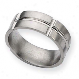 Titanium Grooved 8mm Brushed And Polished Bwnd Ring - Size 9