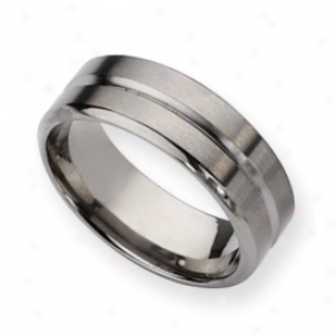 Titanium Grooved 8mm Bushed Polished Bandage Ring - Size 12.5