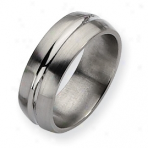 Titaniym Grooved 8mmm Brushed Polished Band Ring - Size 13.25