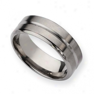 Titanium Grooved 8mm Brushed Polished Tie Ring - Size 8.5