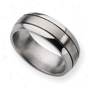 Titanium Grooved 8mm Brushed Polished Band Ring - Size 8.75