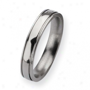 Titanium Grooved And Beaded 4mm Polished Band Sound - Size 16