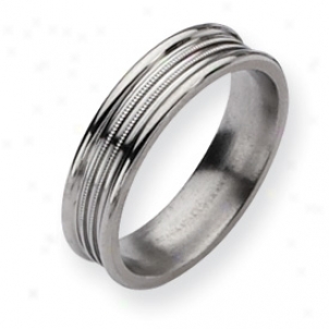 Titanium Grooved Beaded 6mm Polished Band Ring - Size 10.5