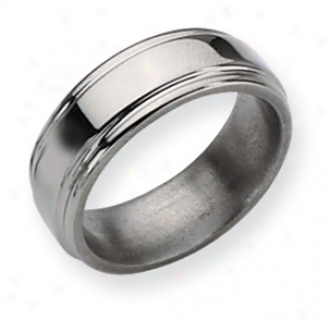 Titanium Grooved Edge 8mm Polished Band Ring - Size 8.75