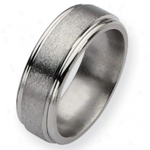 Titanium Grooved Edge 8mm Satin Polished Band - Size 11.25