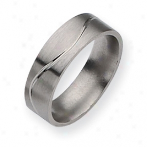 Titanium Grooved Flat 7mm Brushed Polished Band Ring Size 12