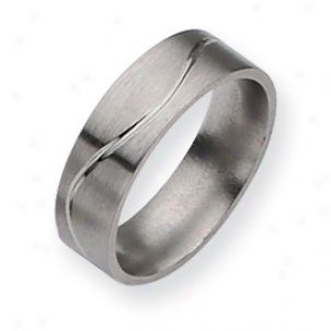 Titanium Grooved Flat 7mm Brusjed Polished Band Ring Size 9