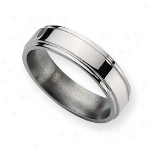 Titanium Ridged Edge 6mm Polished Band Ring - Size 9.5