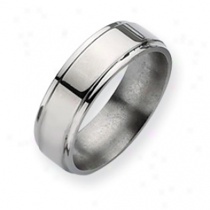 Titanium Ridged Edge 7mm Polished Band Ring - Size 8.25