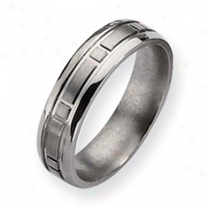 Titanium Square Design 6mm Satin Polished Band Ring - Size 9