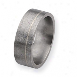 Titanium Sterling Inlays Satin 8mm Band Ring - Size 13.75