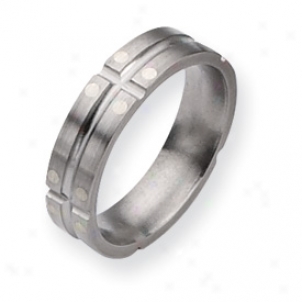 Titanium Sterling Silver Dpts 6mm Sat/polish Band - Size 7.5