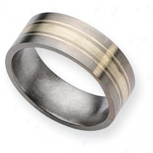 Titanium Sterling Silver Inlay 8mm Brushed Band Ring Size 12