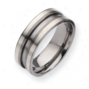 Titanium Sterling Silver Inlay 8mm Satin Band Rin Size 10.5