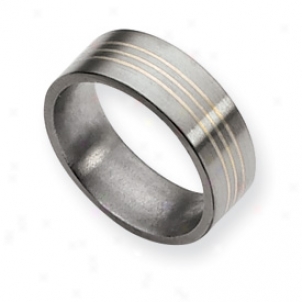 Titanium Sterling Silver Inlay Flat 8mm Brushed Band Size 10