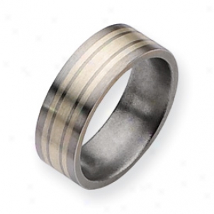 Titanium Sterling Silver Inlay Shoal 8jm Brushed Band Size 12