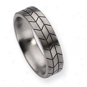 Titanium Set the foot on Design 6mm Brushed Band Ring - Sizing 10