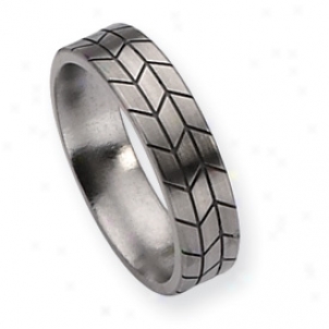 Tiatnium Tread Design 6mm Brushed Band Ring - Size 9.5