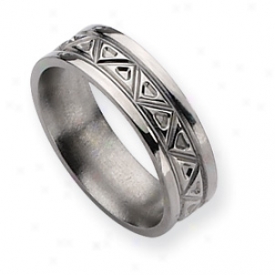 Titanium Tribual Design 7mm Polished Band Ring - Size 12.5