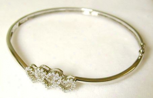 Tripie Diamond Heart Hinged Bangle