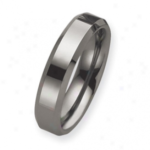 Tungsten Beveled Edge 6mm Polished Band Ring - Size 7