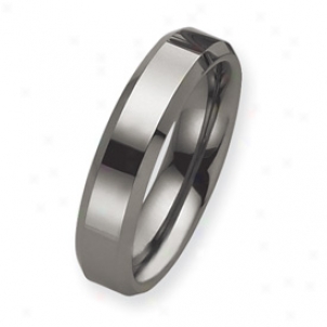 Tungstem Brveled Edge 6mm Classic Band Ring - Size 7.5