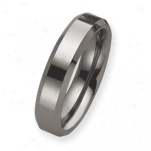 Tungsten Beveled Edge 6mm Polished Band Ring - Size 9.5