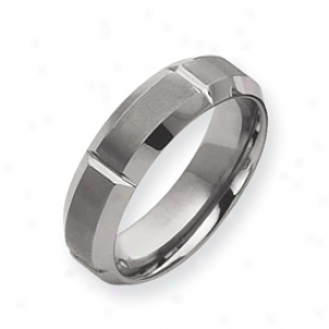 Tungsten Beveled Edge 7mm Brushed Polished Band Ring Size 9