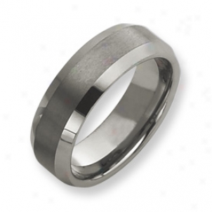 Tungsten Beveled Edge 8mm Brushed Polished Band Ring Size 11