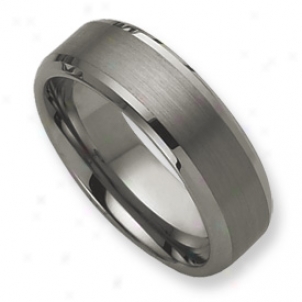 Tungsten Beveled Edge 8mm Brushed Polished Band Ring Size 7