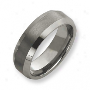 Tungsten Beveled Edge 8mm Brushed Polished Band - Size 9.5