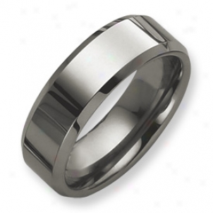 Tungsten Beveled Edge 8mm Burnished Band Ring - Size 11