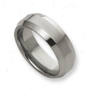 Tungsten Beveled Edge 8mm Polished Band Ring - Size 7.5