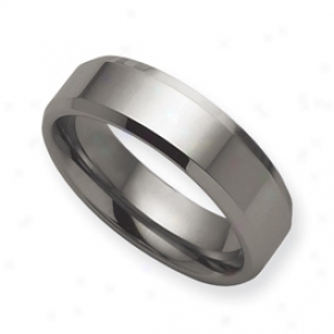 Tungsten Beveled Edge Flat 7nm Polished Band Race-course - Size 8